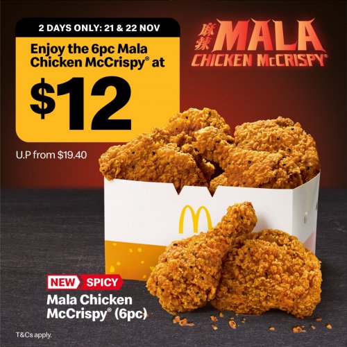 Enjoy 6pc Mala Chicken McCrispy box for $12