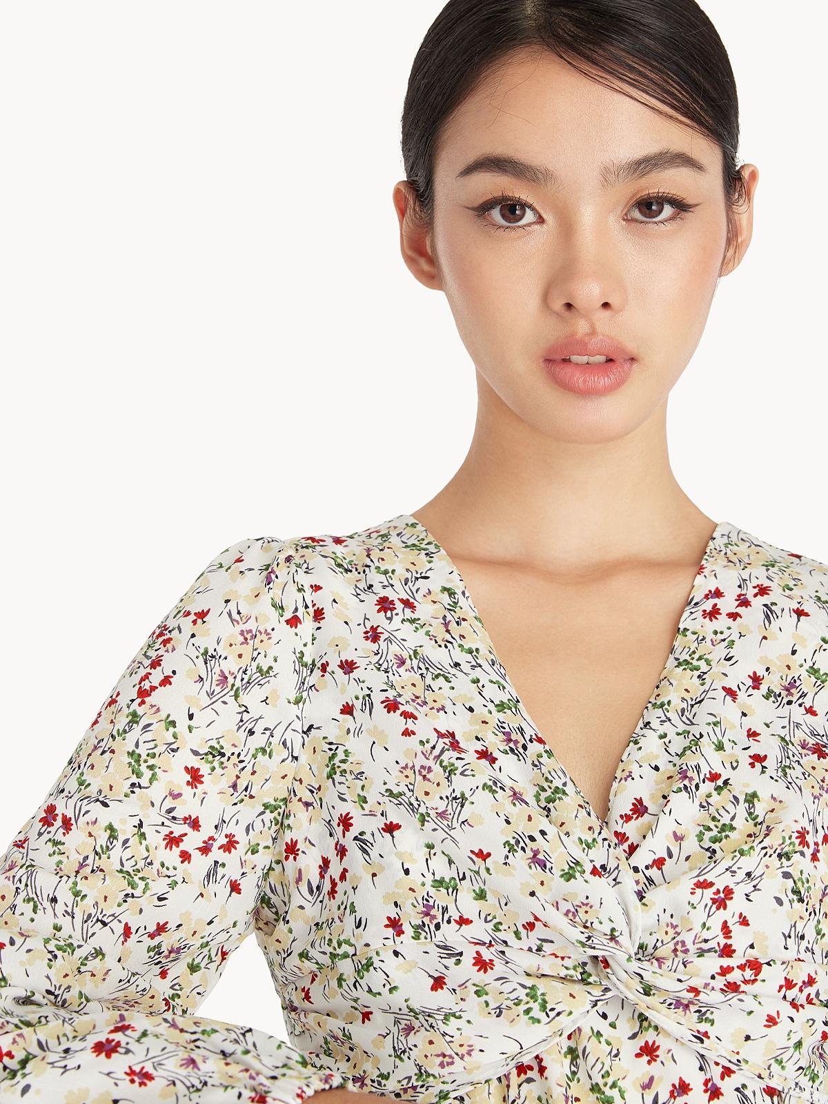 Floral V Neck Romper - White