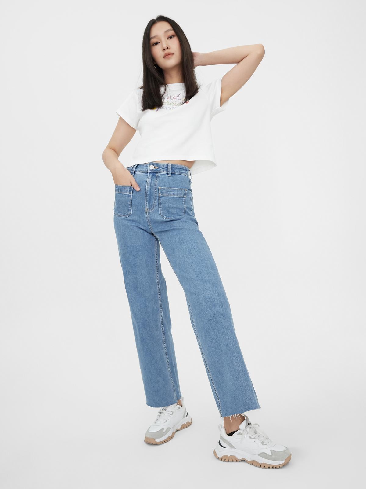 Sustainable Frayed Hem Jeans - Blue