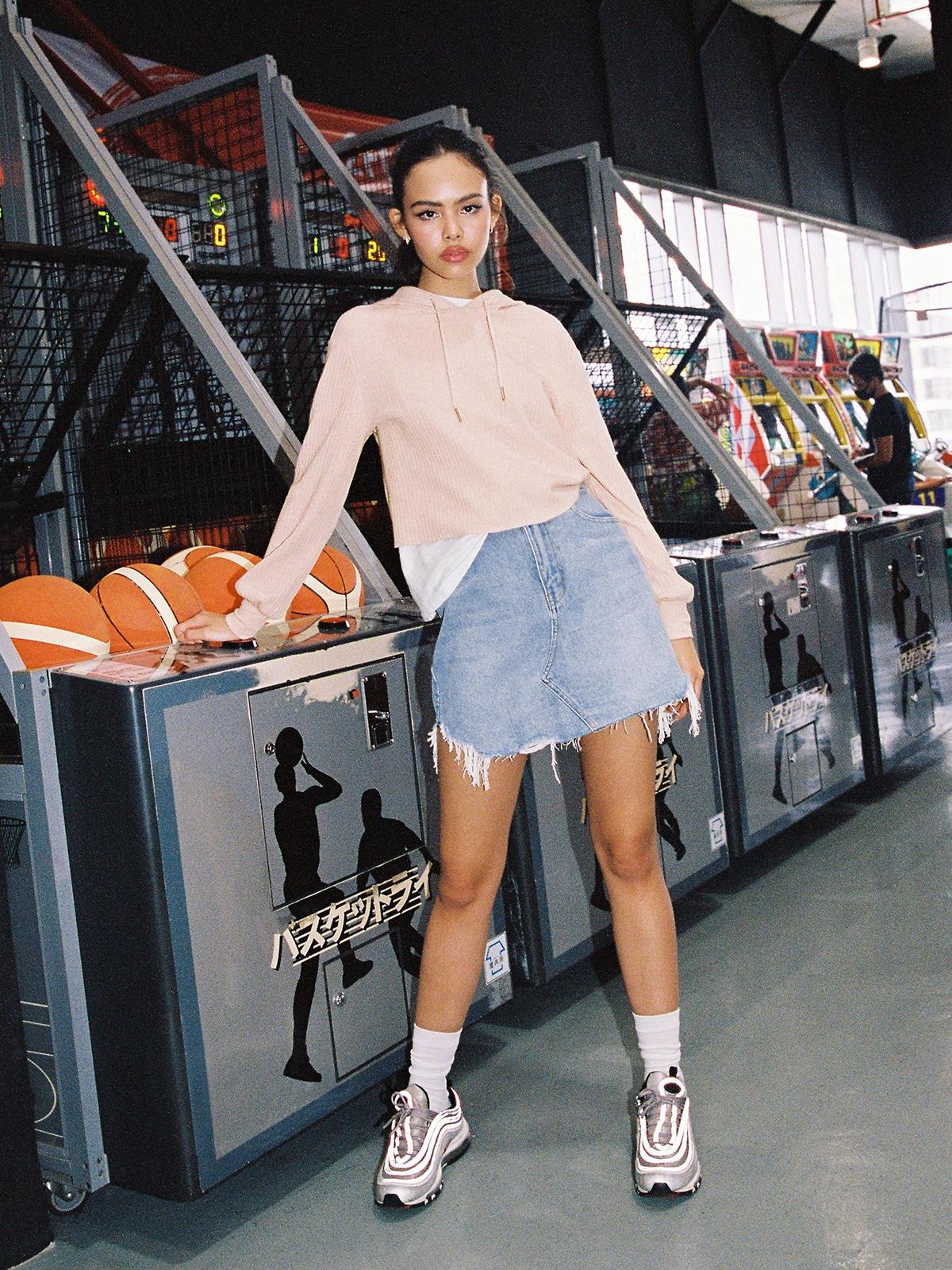 Mini Frayed Hem Denim Skirt - Light Blue