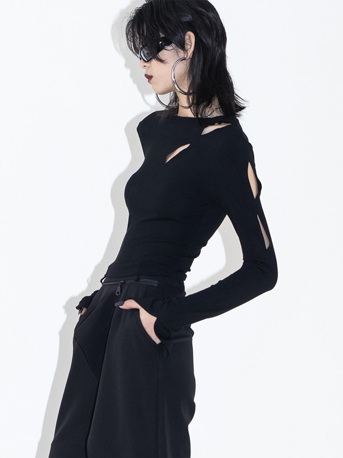 Bevel Hollow Bottoming Shirt - Black