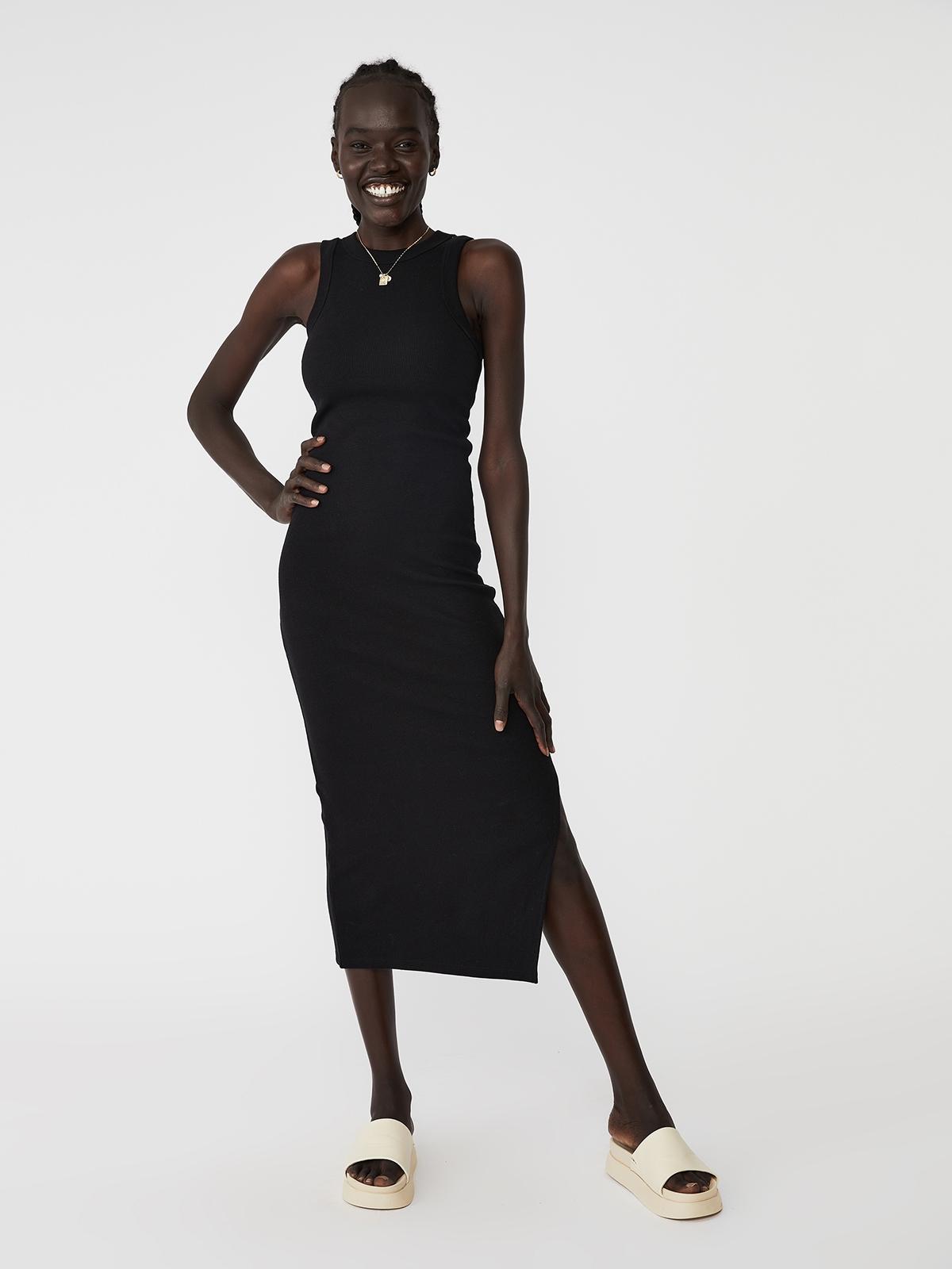 Rib Racer Midi Dress - Black