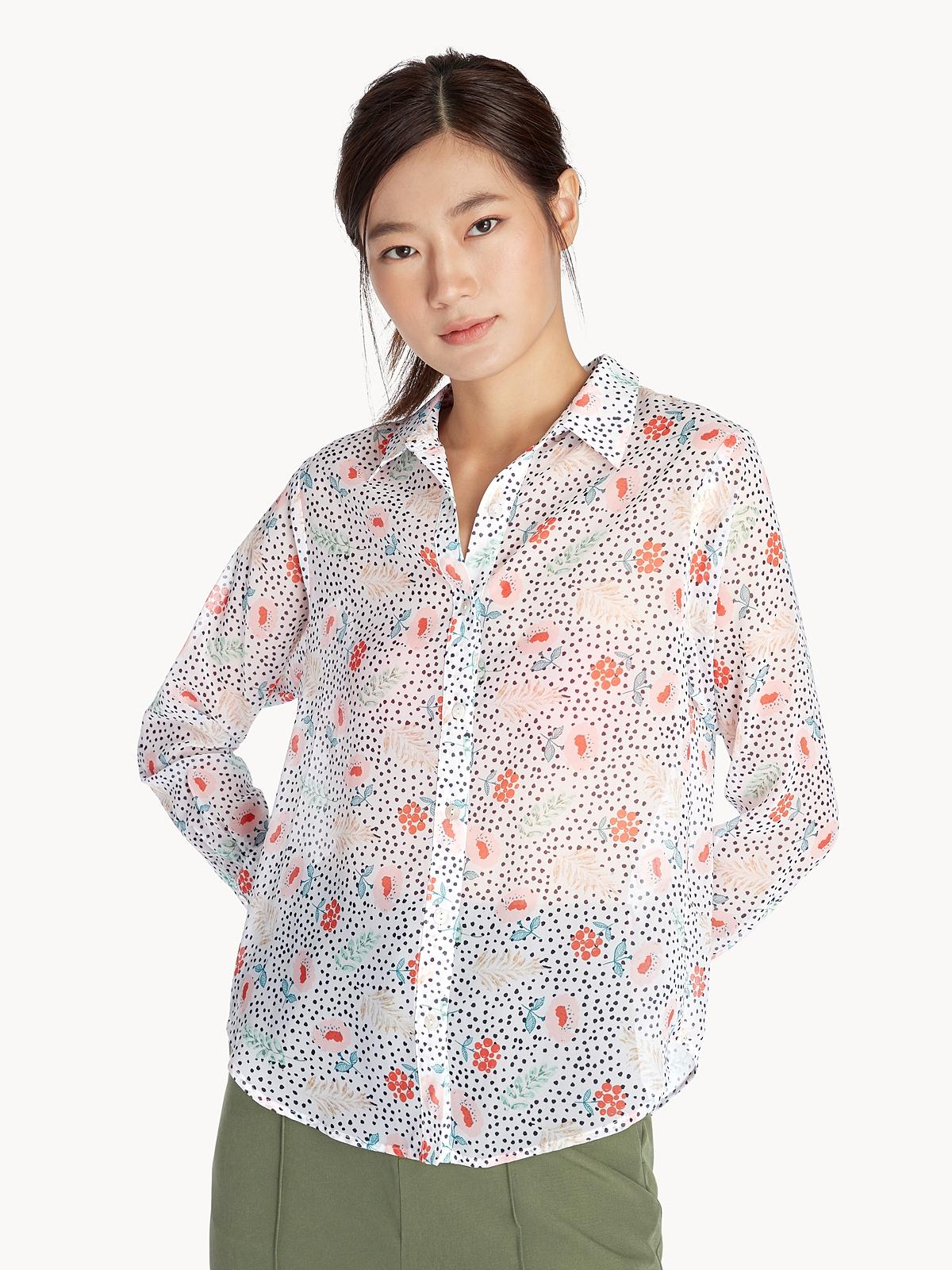 Floral Sheer Button Up Shirt - White