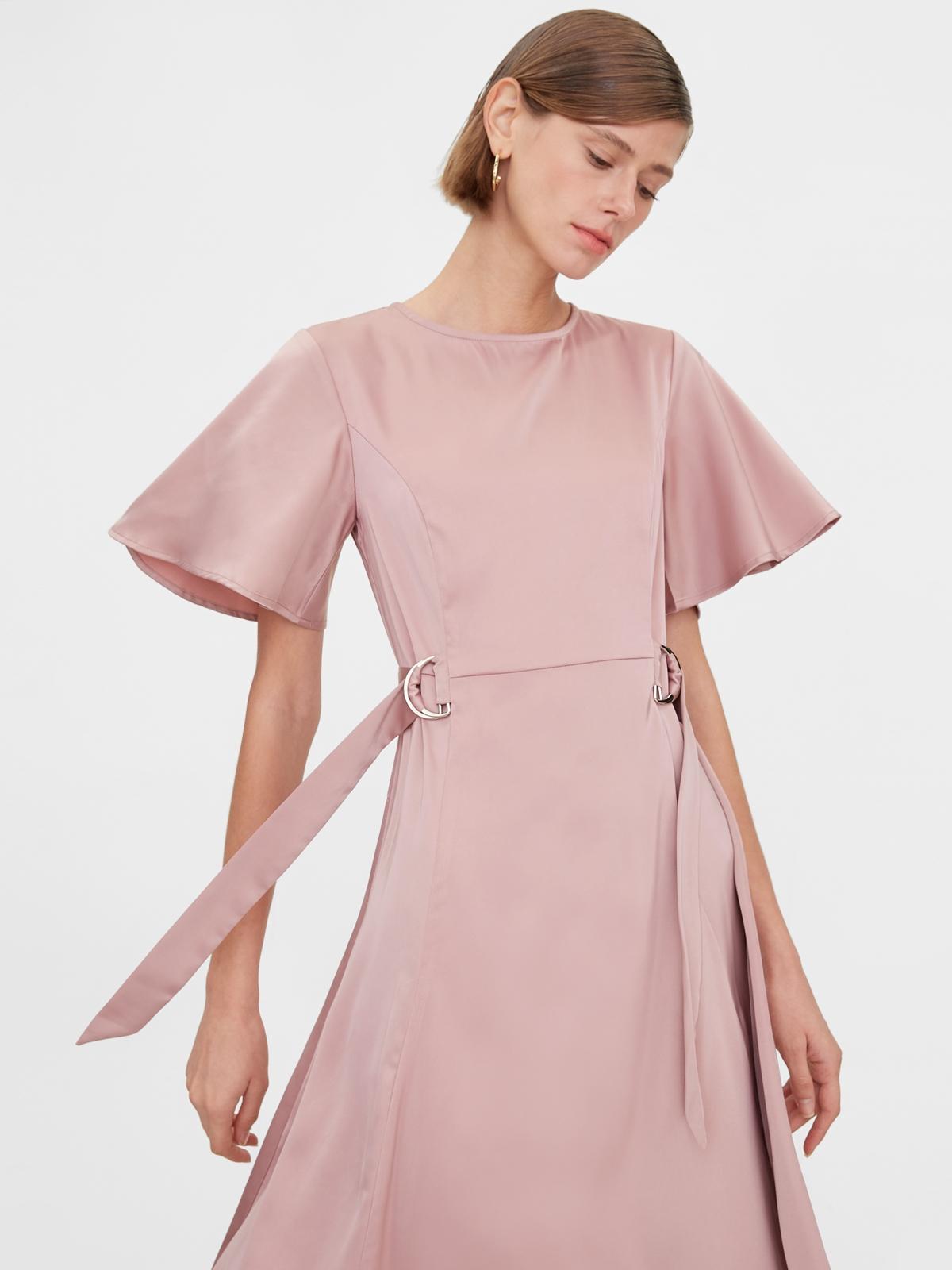Side Belt Flared Dress - Pink