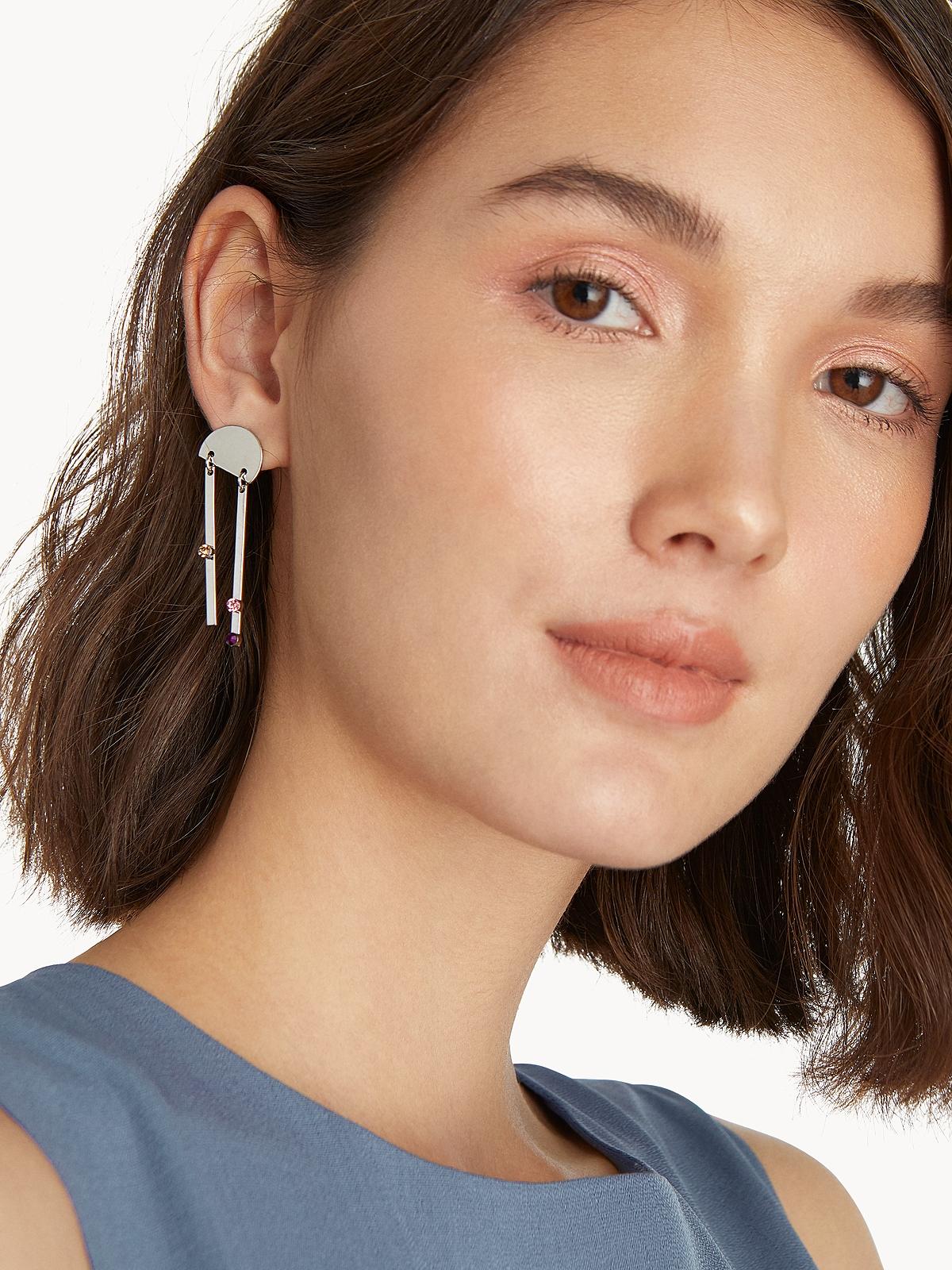 Contrast Double Bar Earrings - Silver