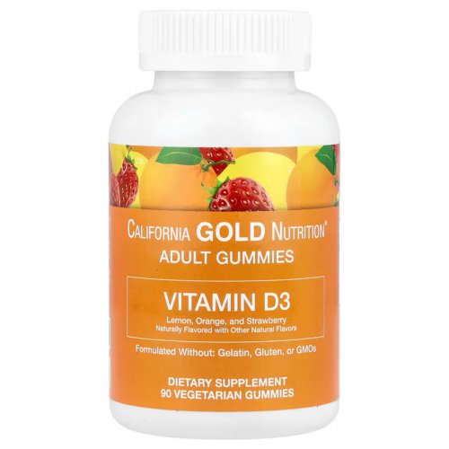 California Gold Nutrition, Vitamin D3 Gummies, Lemon, Orange, and Strawberry, 2,000 IU, 90 Vegetarian Gummies (1,000 IU per Gummy) 