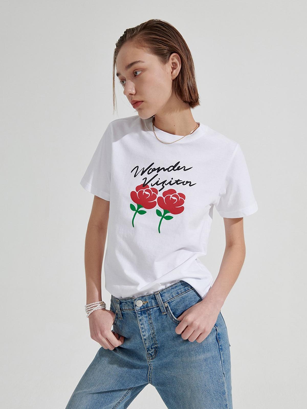 Wonder Visitor x Rose Logo Tee - White