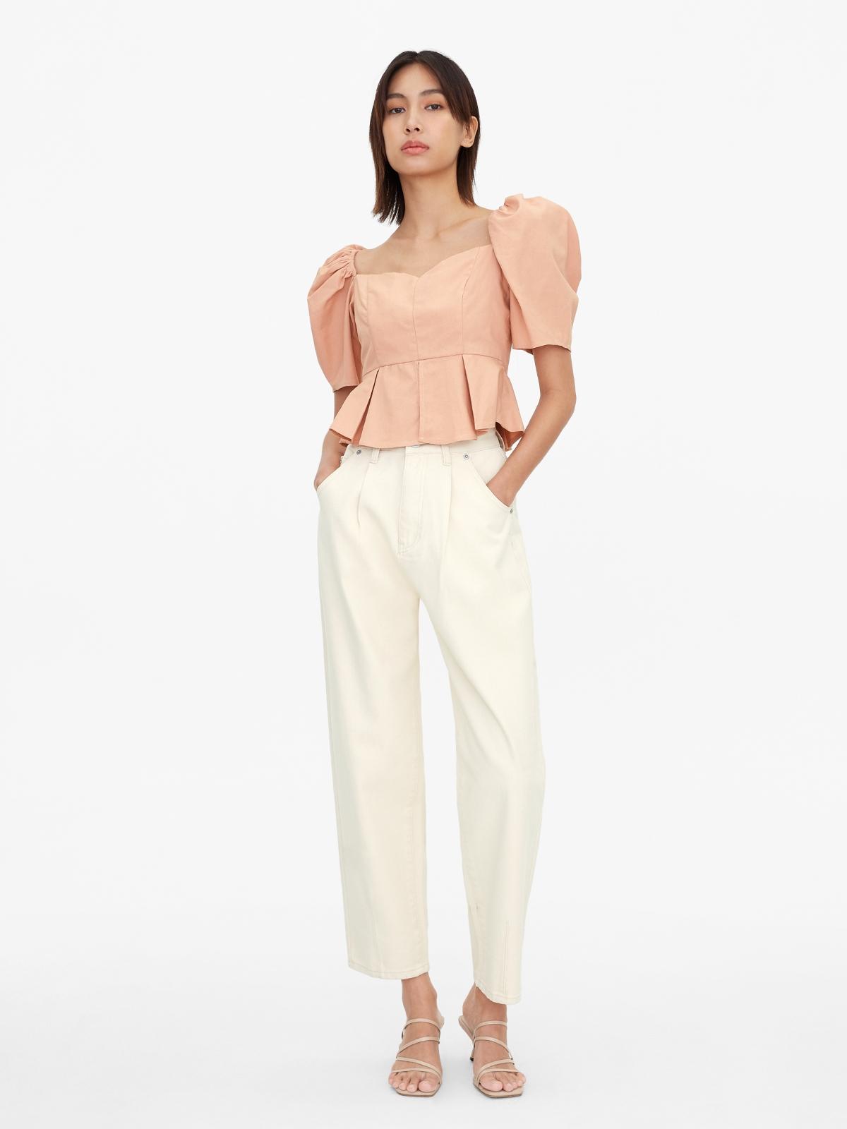 Sweetheart Center Slit Peplum Blouse - Orange