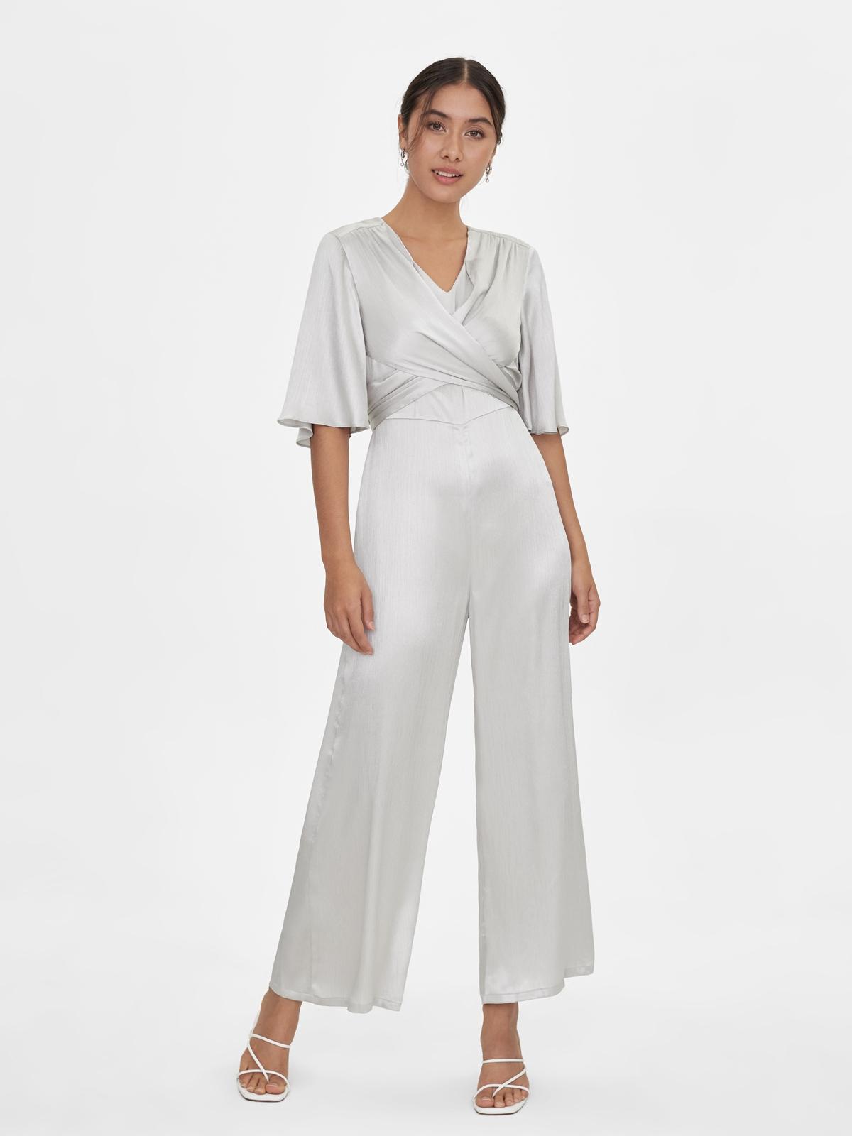 Bat Sleeves Surplice Jumpsuit - Light Grey