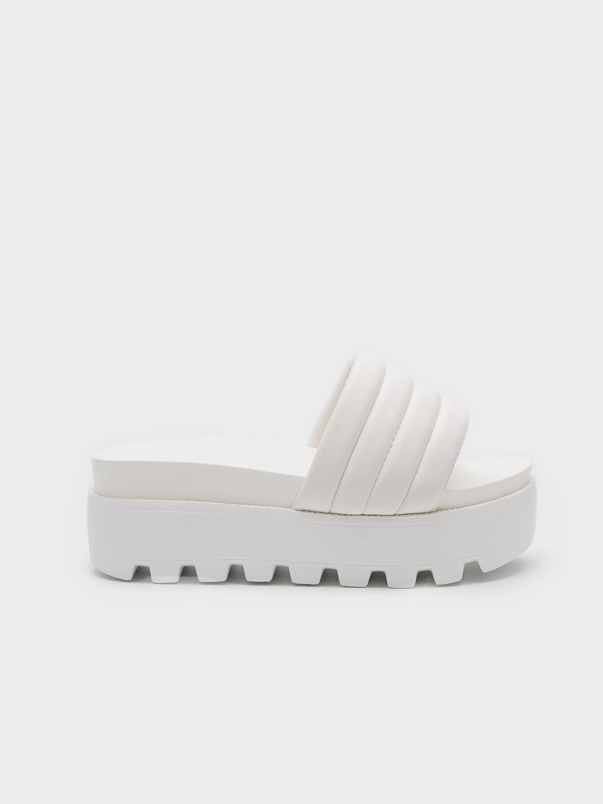 Padded Wedge Heel Slide - White