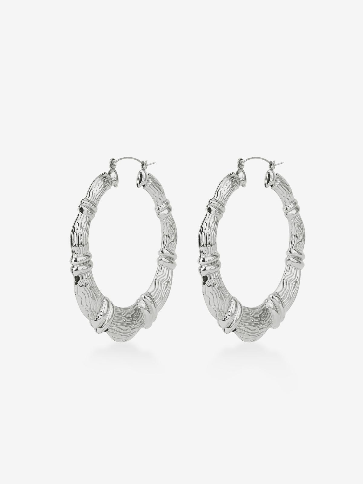 Wavy Textured Circular Hoop Earrings - Silver