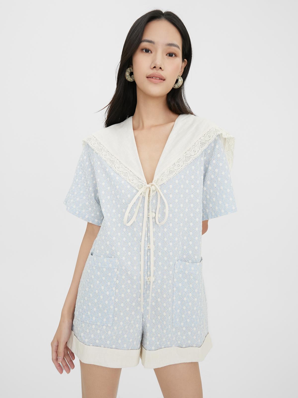 Janesuda x Pomelo Sustainable Eyelet Romper - Blue