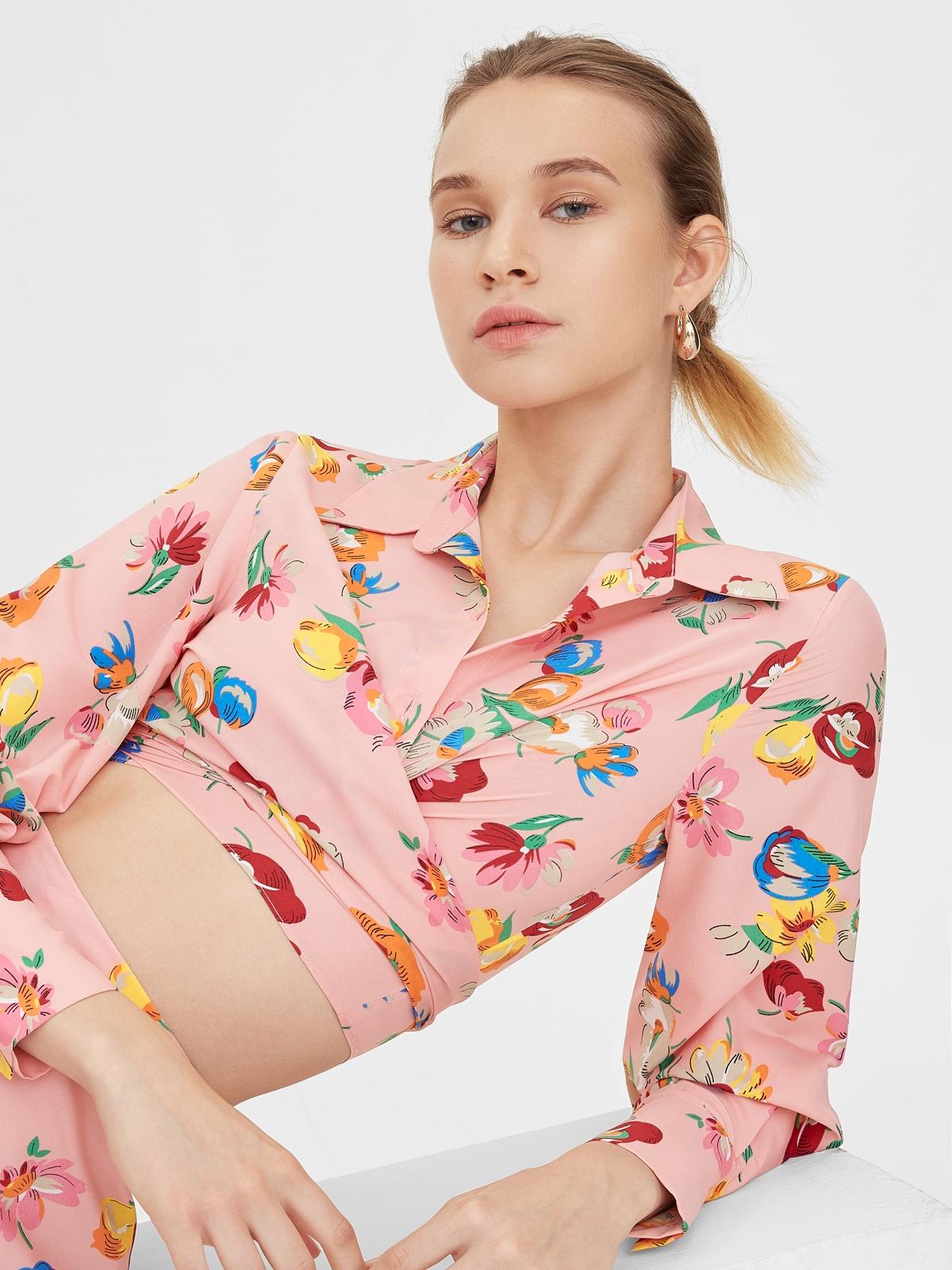 Floral Print Tie Front Crop Top - Pink