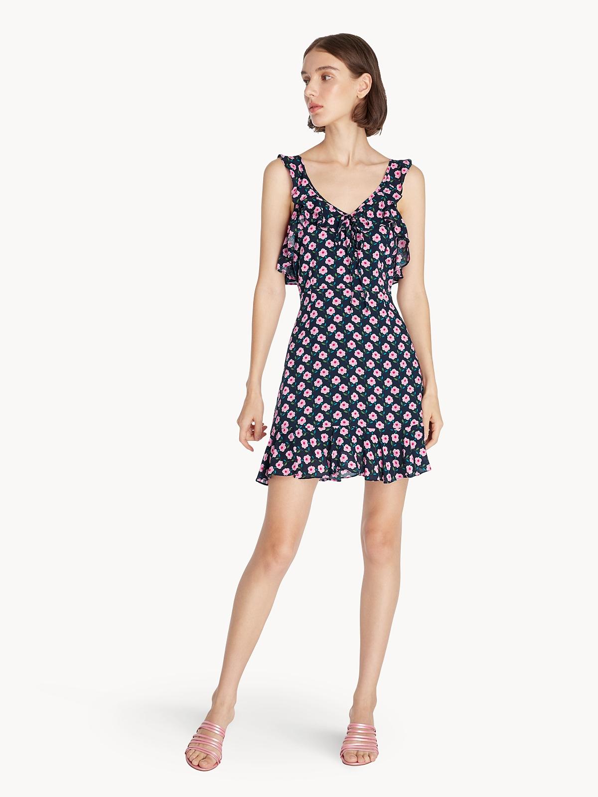 Mini Floral Ruffled Dress - Navy