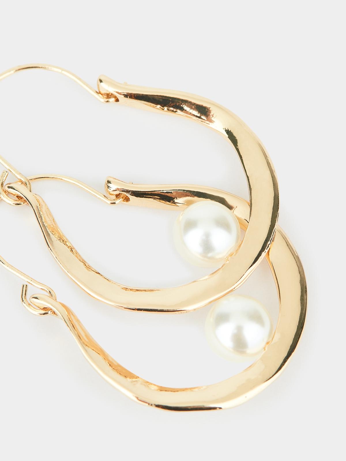 Pearl Accent Hoop Earrings - Gold