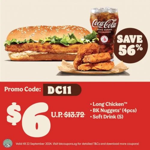 Long Chicken™, BK Nuggets® (4 pcs) & Drinks Combo for $6