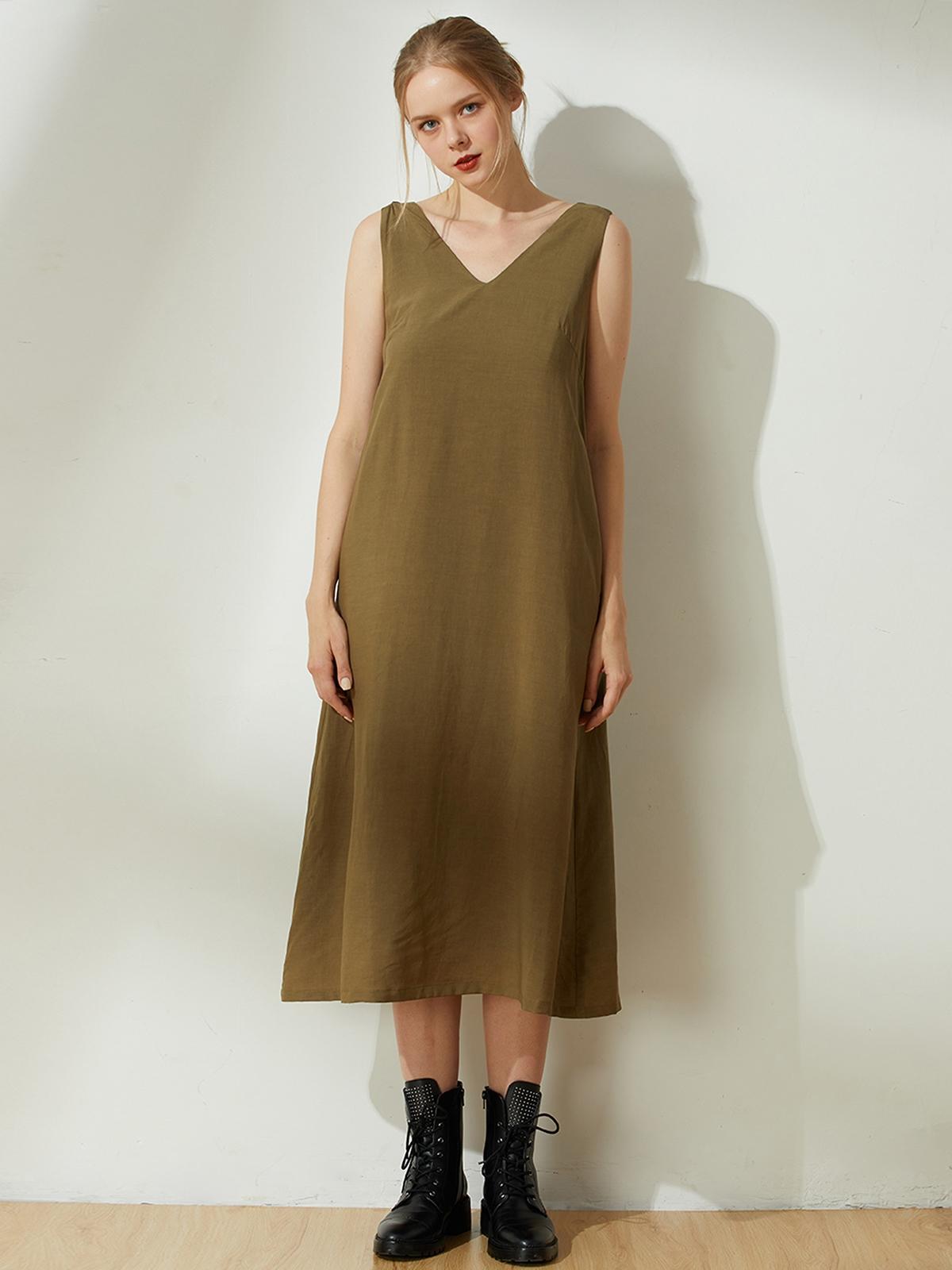 Asteria Tie Back Midi Dress - Moss