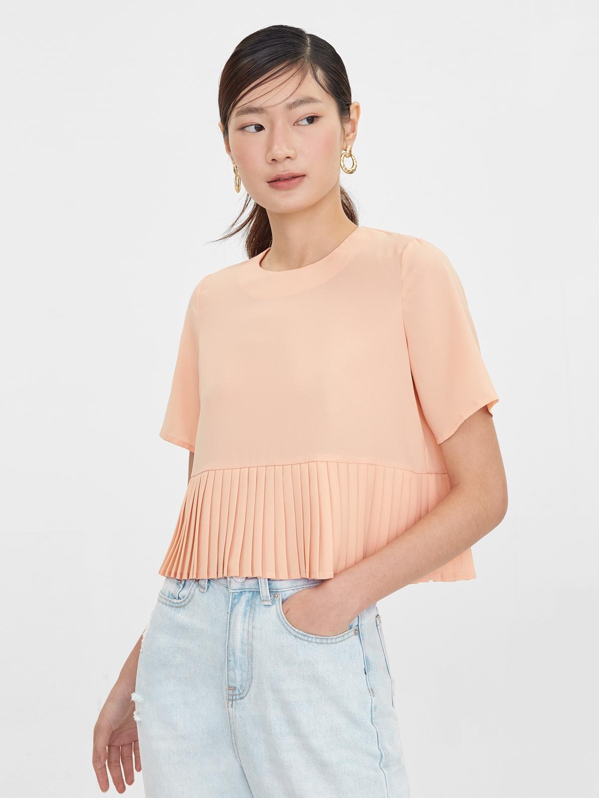 Pleated Hem Peplum Blouse - Peach