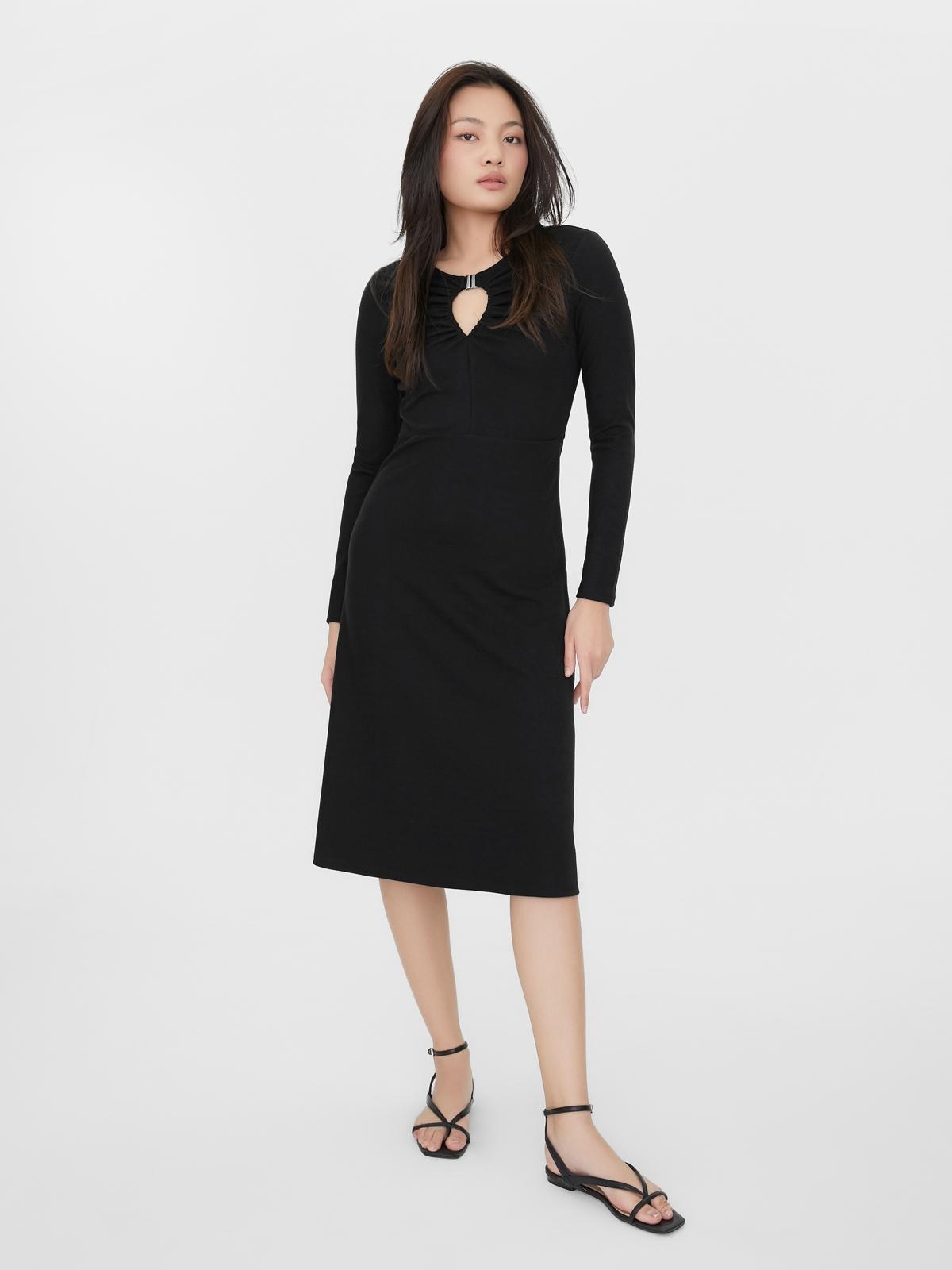 Cut Out Midi Dress - Black