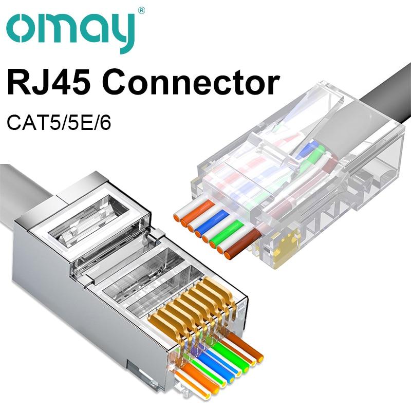 OMAY CAT6/7 CAT5 Pass Through RJ45 Modular Plug Network Connectors UTP 3/50μ Gold-Plated 8P8C Crimp End for Ethernet Cable
