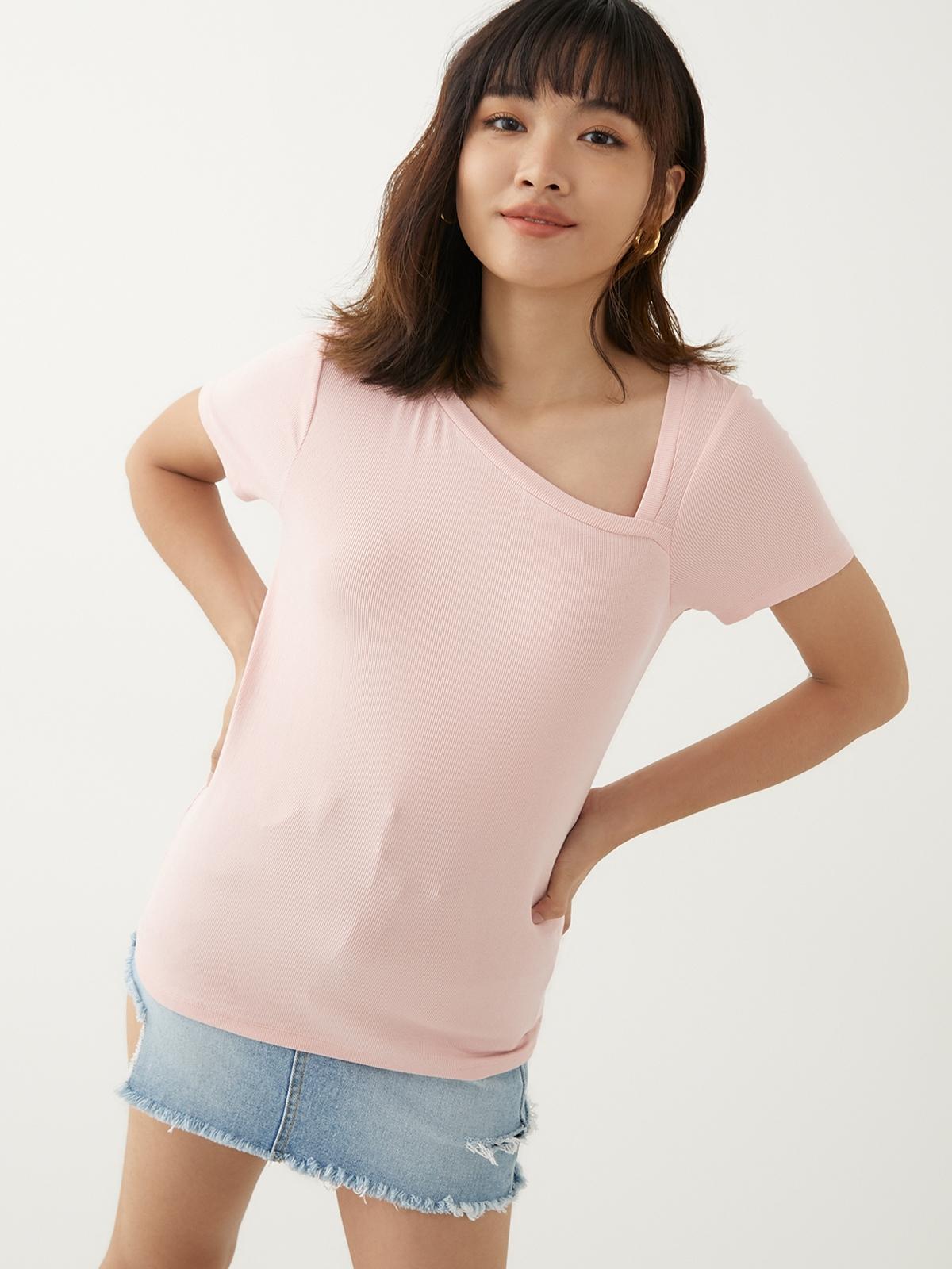 Asymmetric Neck Tee - Pink