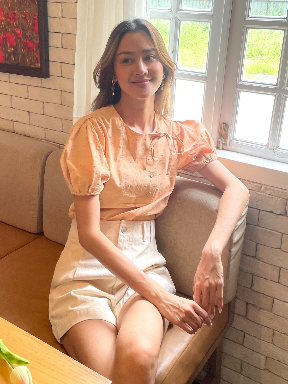 Tie Neck Puffed Sleeve Blouse - Orange