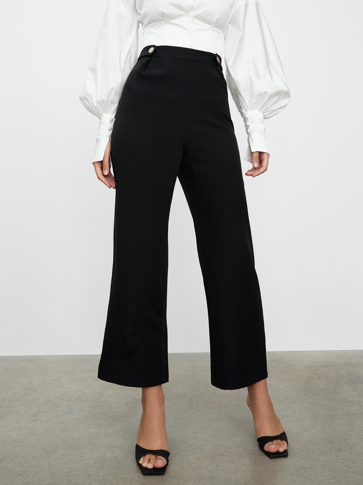 Side Buttoned Wide Leg Pants - Black