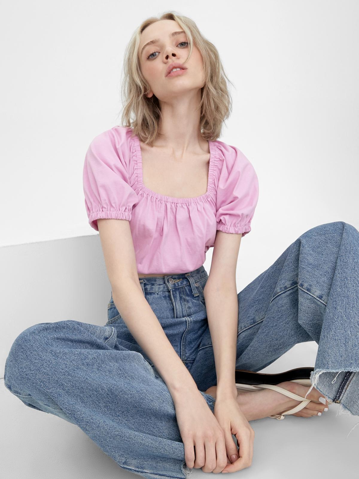 Sustainable Tie Back Crop Blouse - Purple