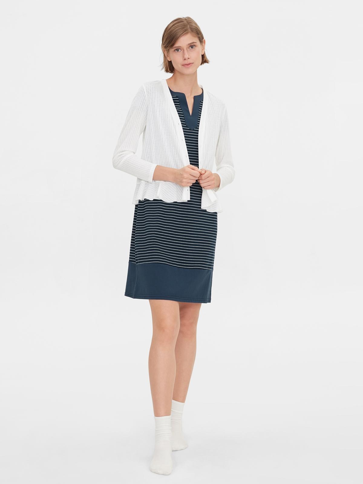 Striped V Neck Loose Dress - Navy