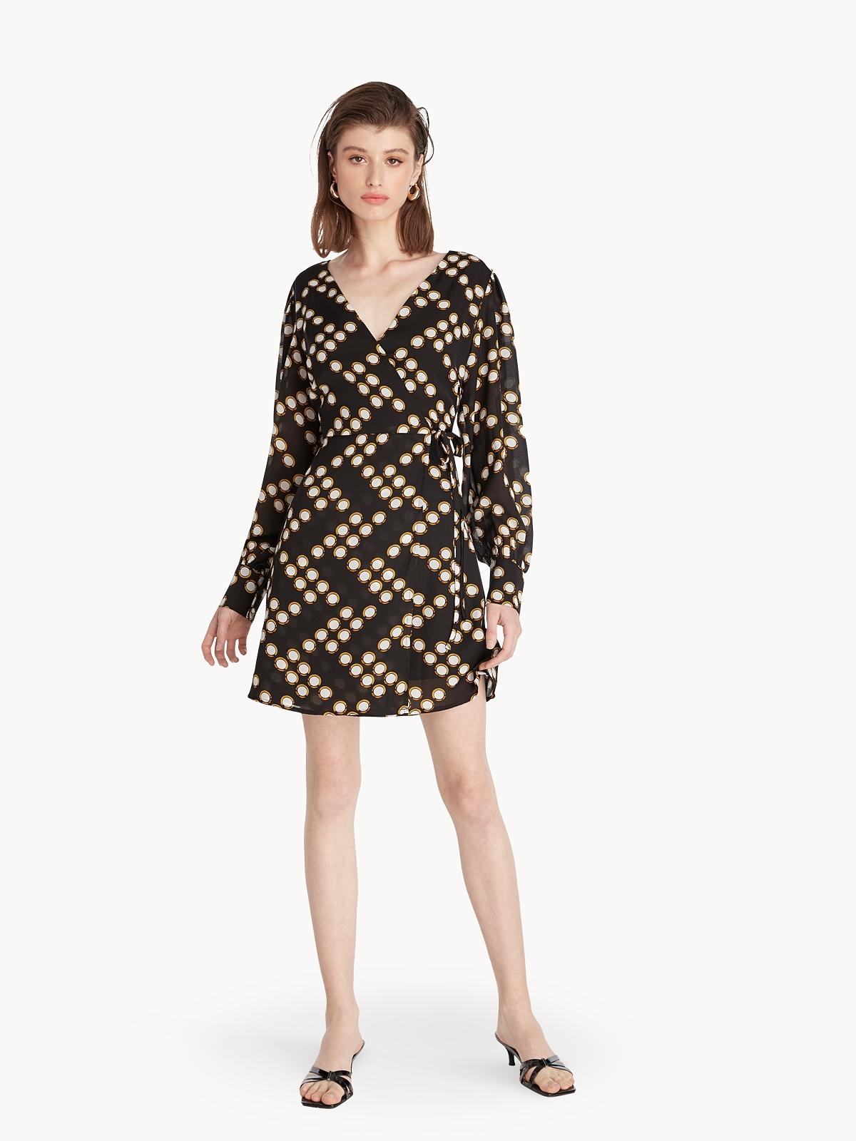 Mini Printed Wrap Dress - Black