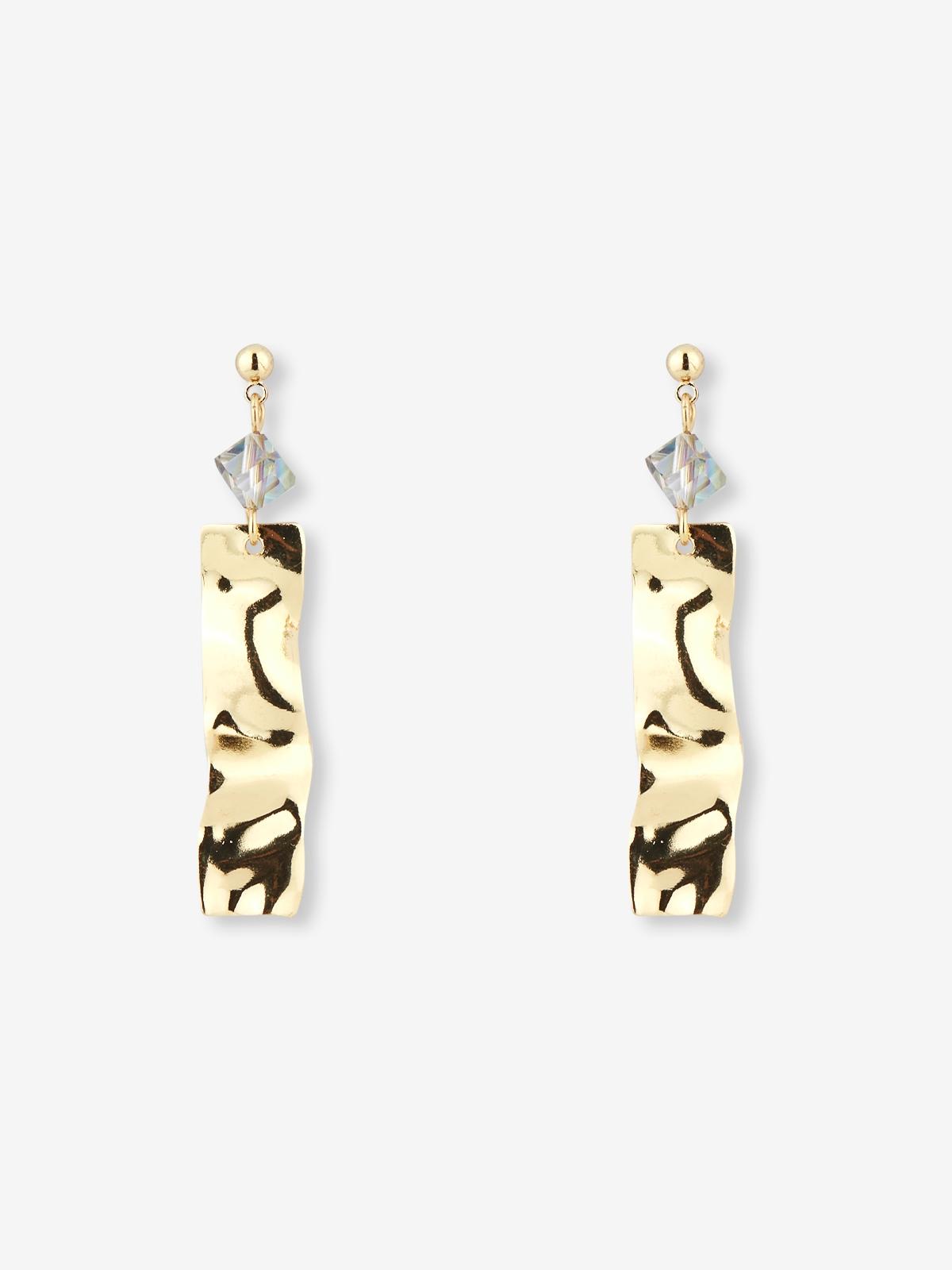 Rectangle Foil Effect Drop Earrings - Gold