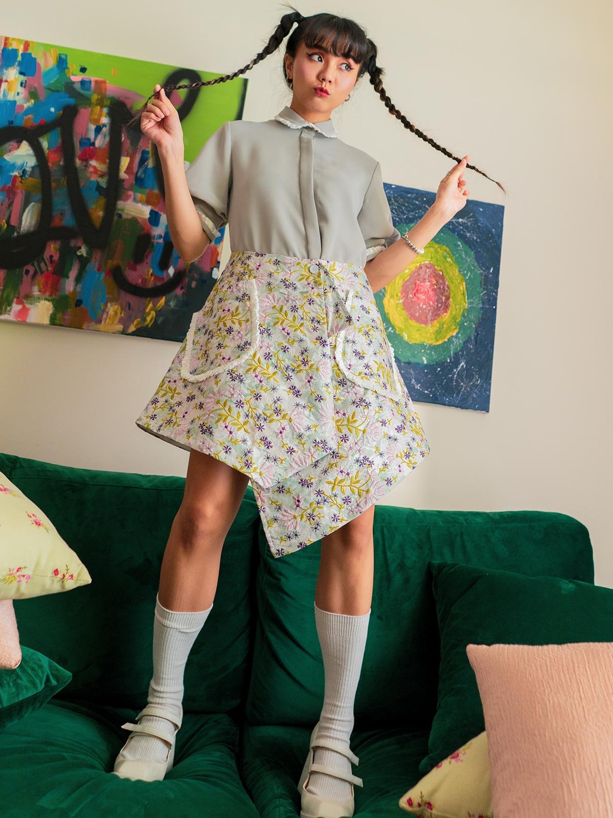 Ruffled Shirt Dress - Light Grey