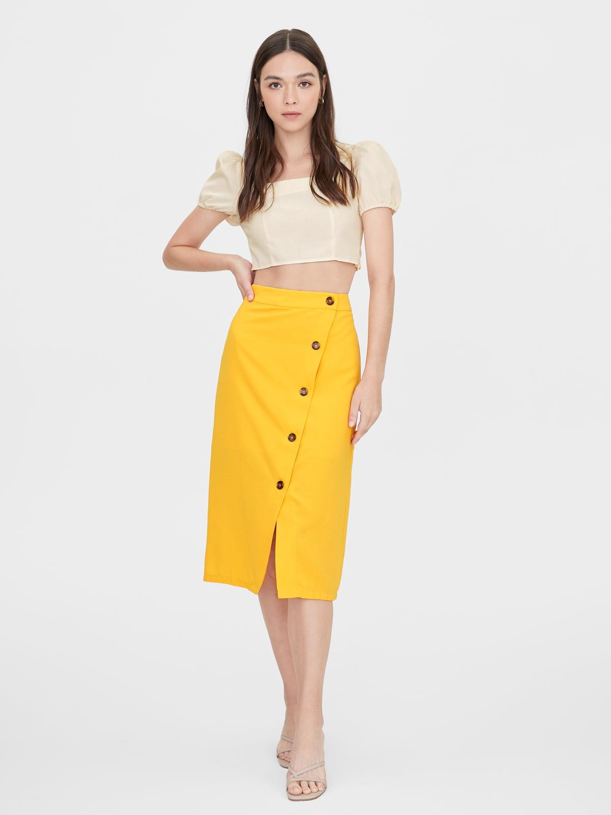 Wrap Tortoise Button Up Skirt - Yellow