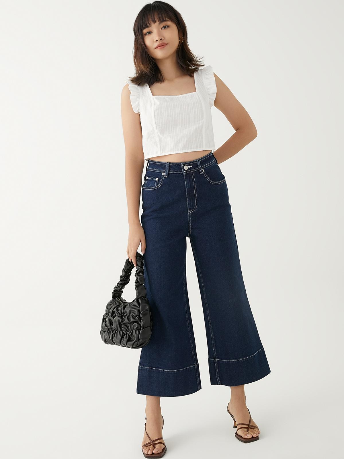 Sustainable Cropped Wide Leg Jeans - Dark Blue