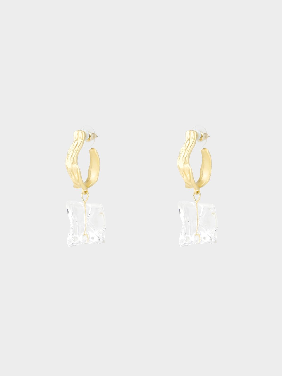 Clear Stone Wavy Plate Drop Earrings - Gold
