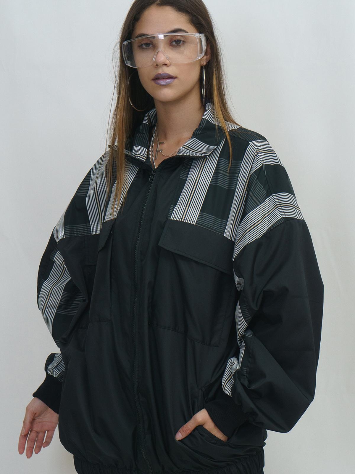 Ocwa Black Plaid 90s Inspired Jacket - Black