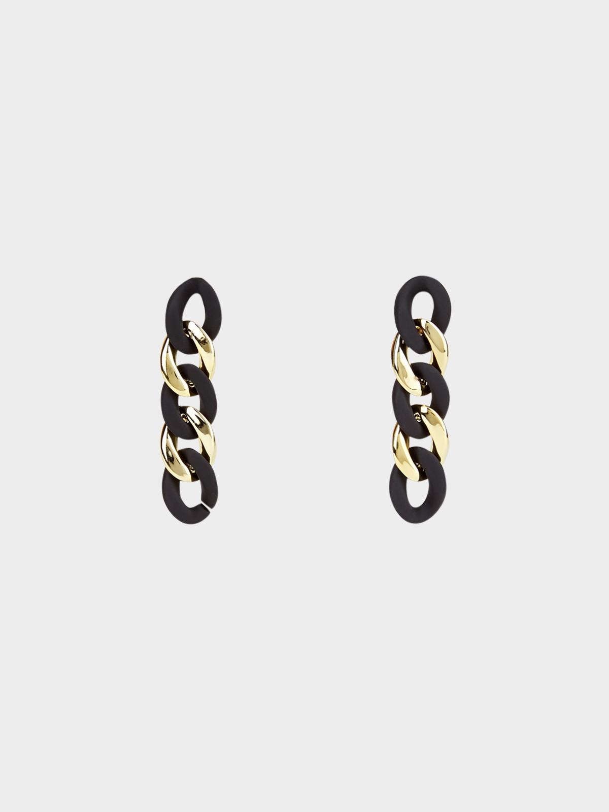 Link Chain Drop Earrings - Black