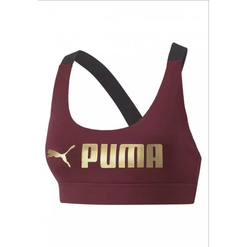 PUMA Fit Mid Impact Training Bra - Aubergine/Metallic Puma