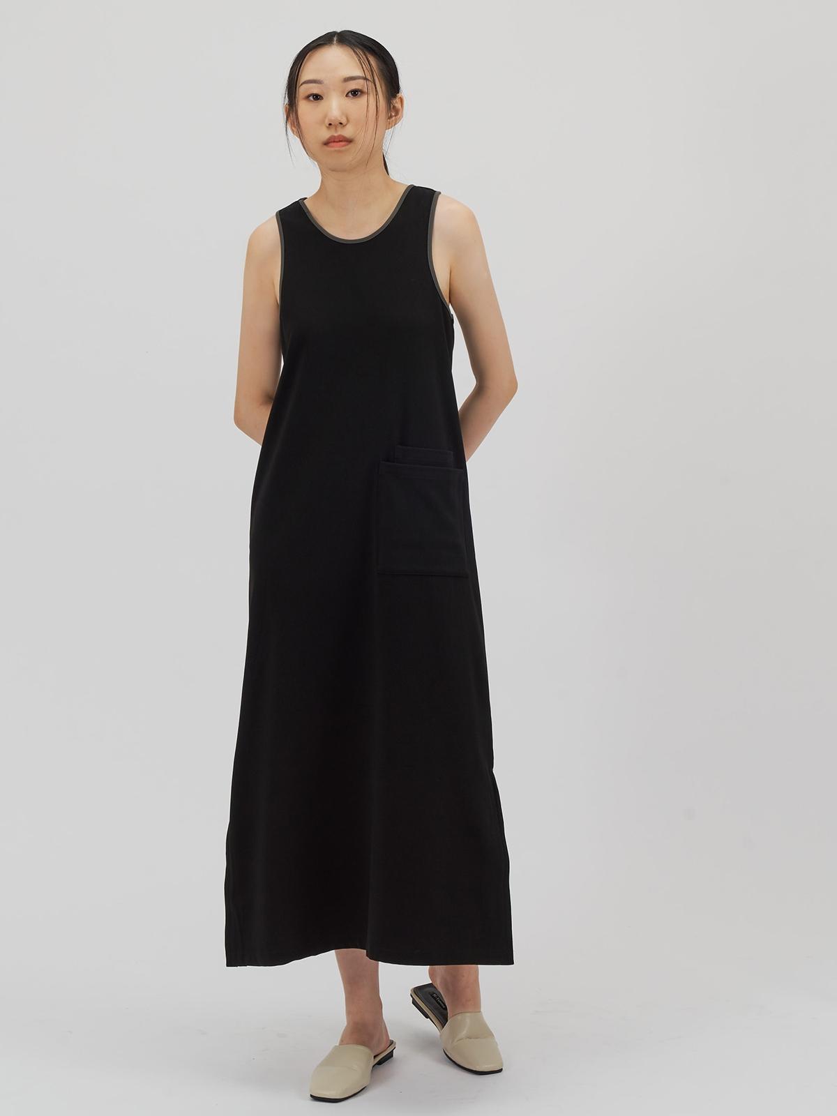 Classic Contrast Narrow Tank Dress - Black