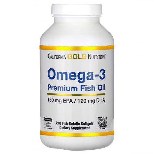  California Gold Nutrition, Omega-3, Premium Fish Oil, 240 Fish Gelatin Softgels 