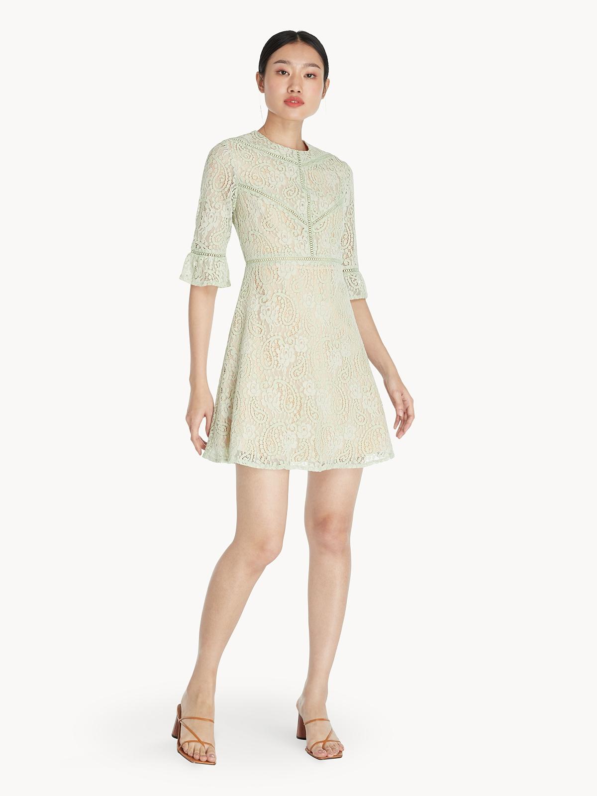 Mini Lace Crew Neck Dress - Green