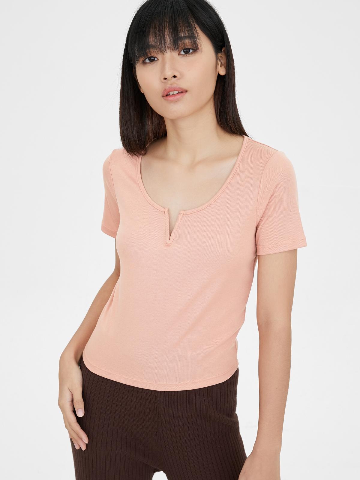 Ribbed V Neck Top - Blush