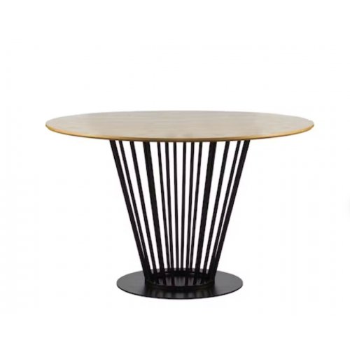 (As-Is) Lyon Round Dining Table 1.2m - Oak, Black