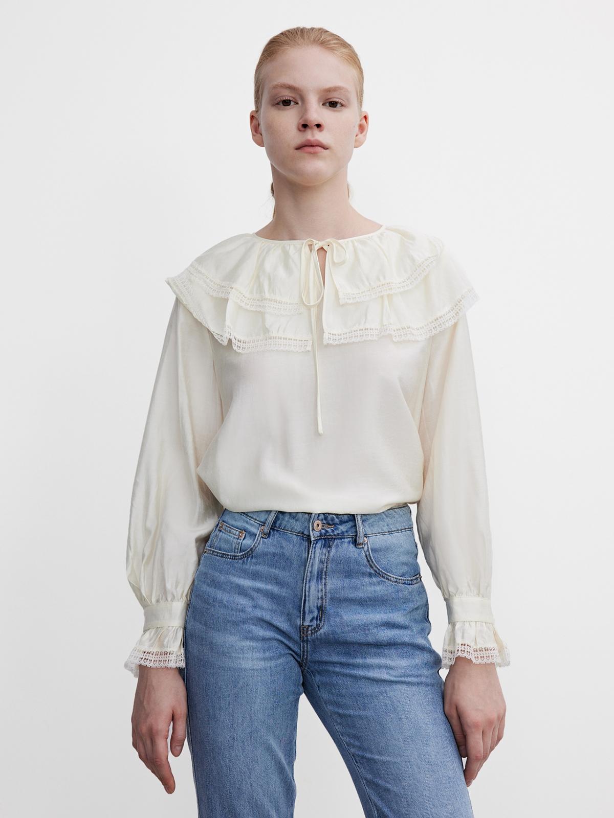 Ruffled Collar Long Sleeve Shirt - Ivory