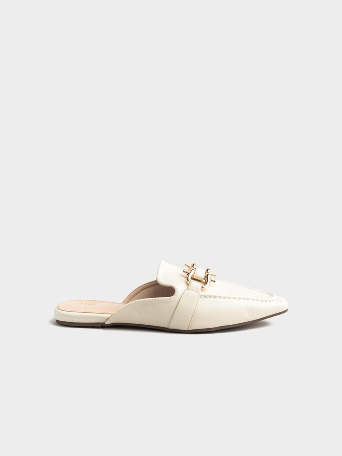 Buckled Embellished Flat Mule - Off White