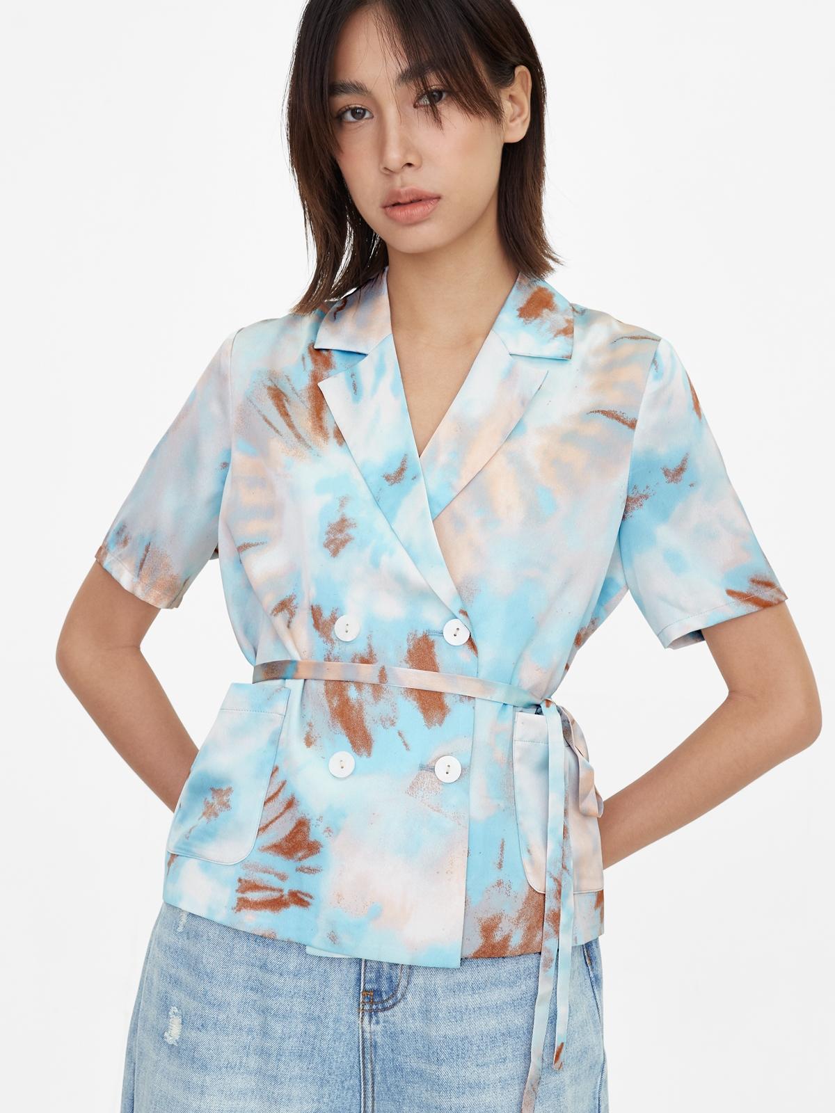 Double Breasted Tie Dye Blazer - Blue