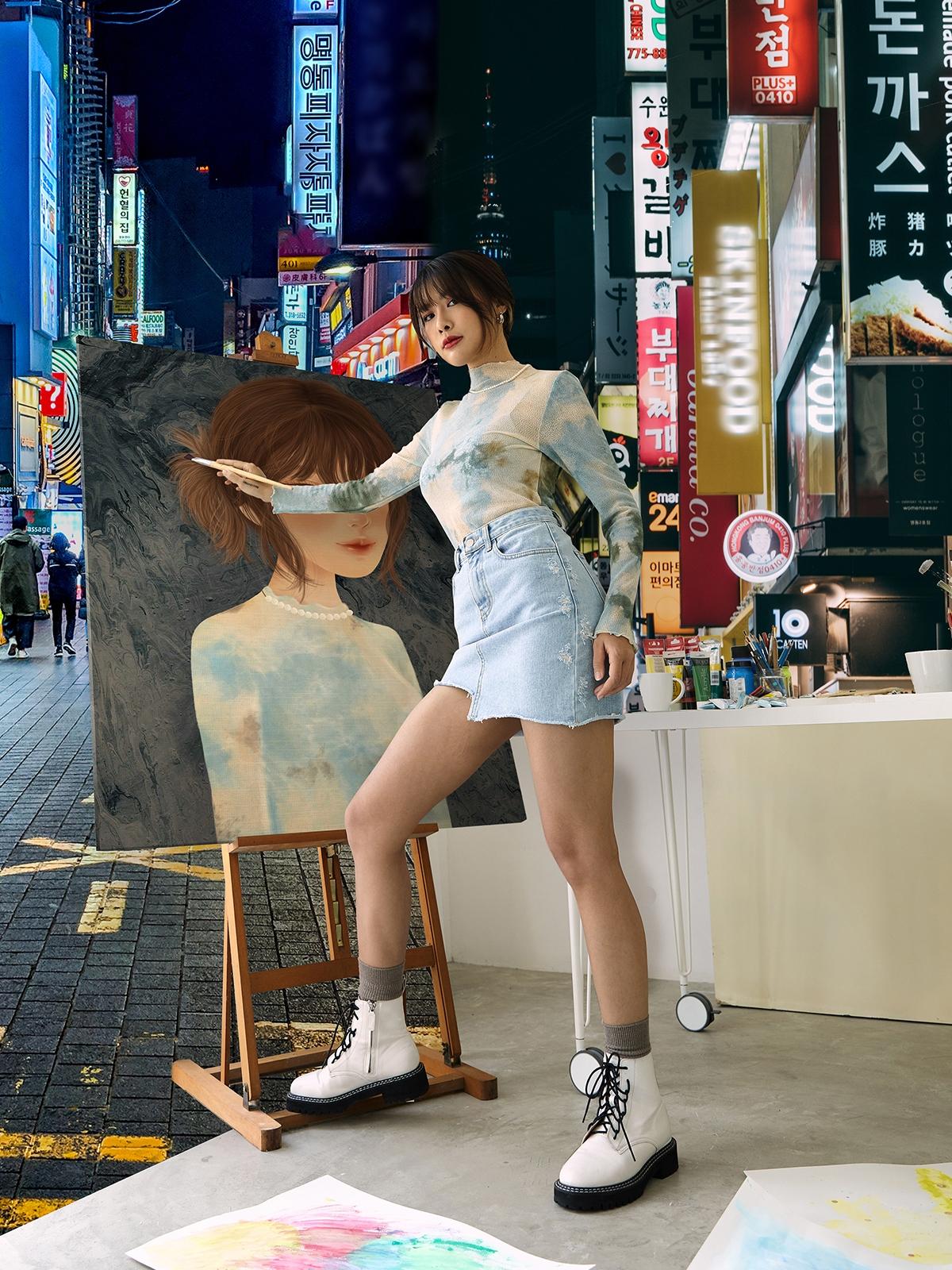 Dear Stalker x Aurora Long Sleeve T-Shirt - Sky Blue