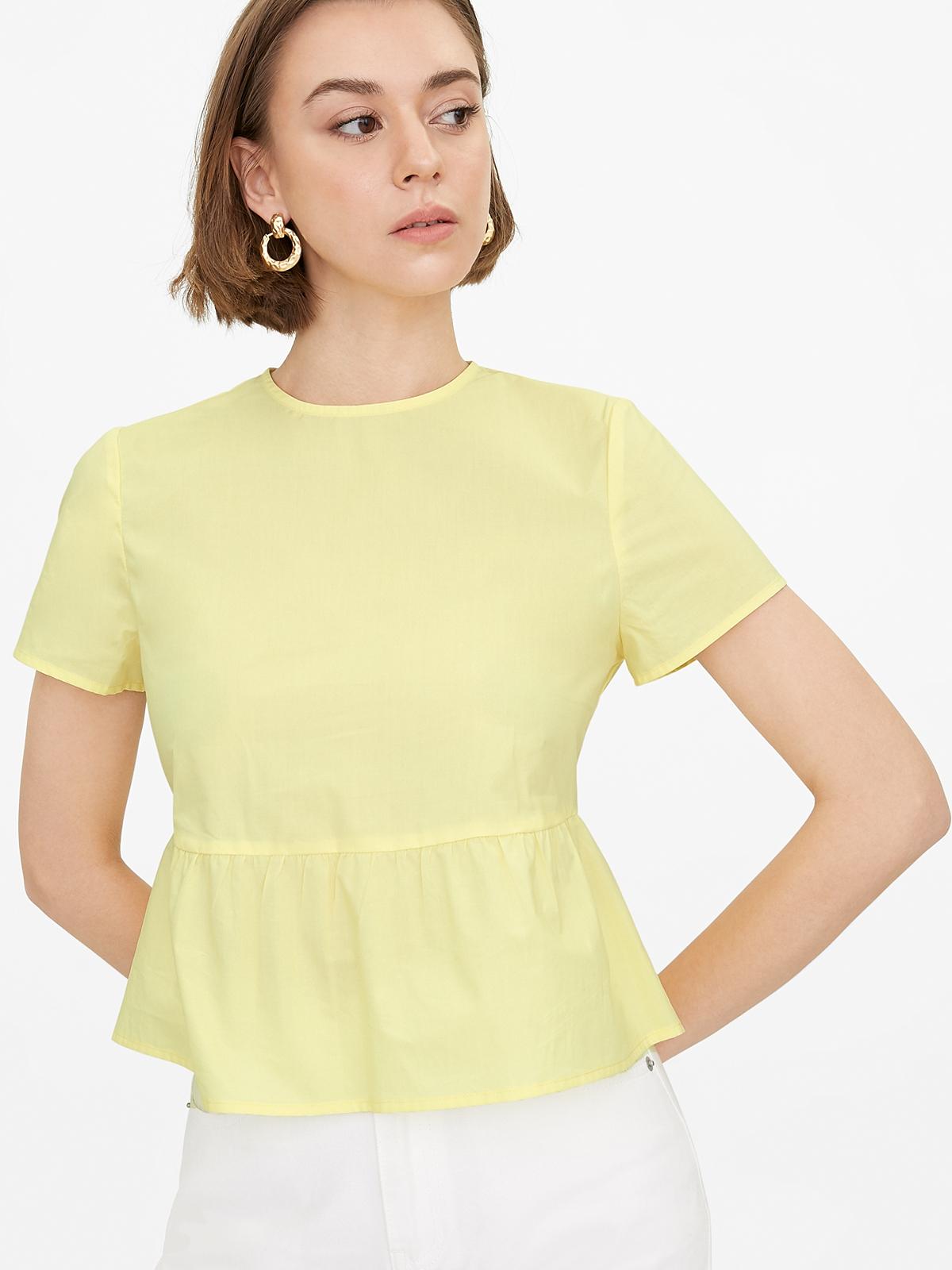 Crew Neck Peplum Top - Yellow