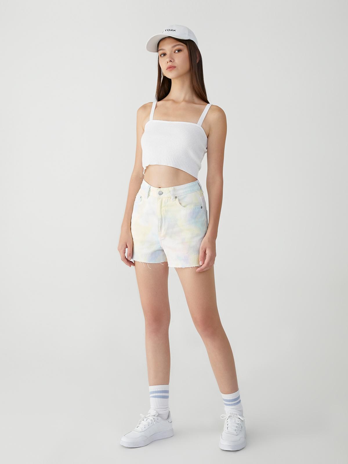 Tie-Dye Print High-Waisted Shorts - Multi Color