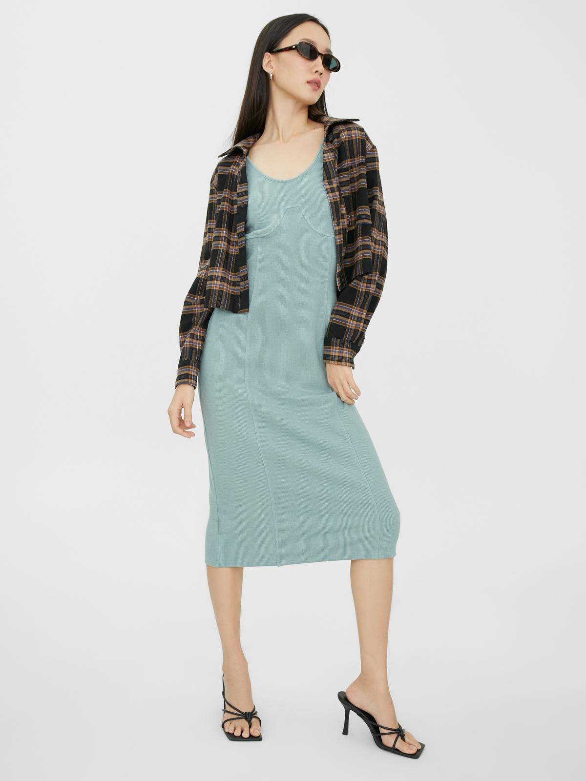 Ribbed Texture Sleeveless Dress - Green